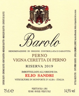 2019 Barolo Perno Riserva Vigna Ceretta, Elio Sandri
